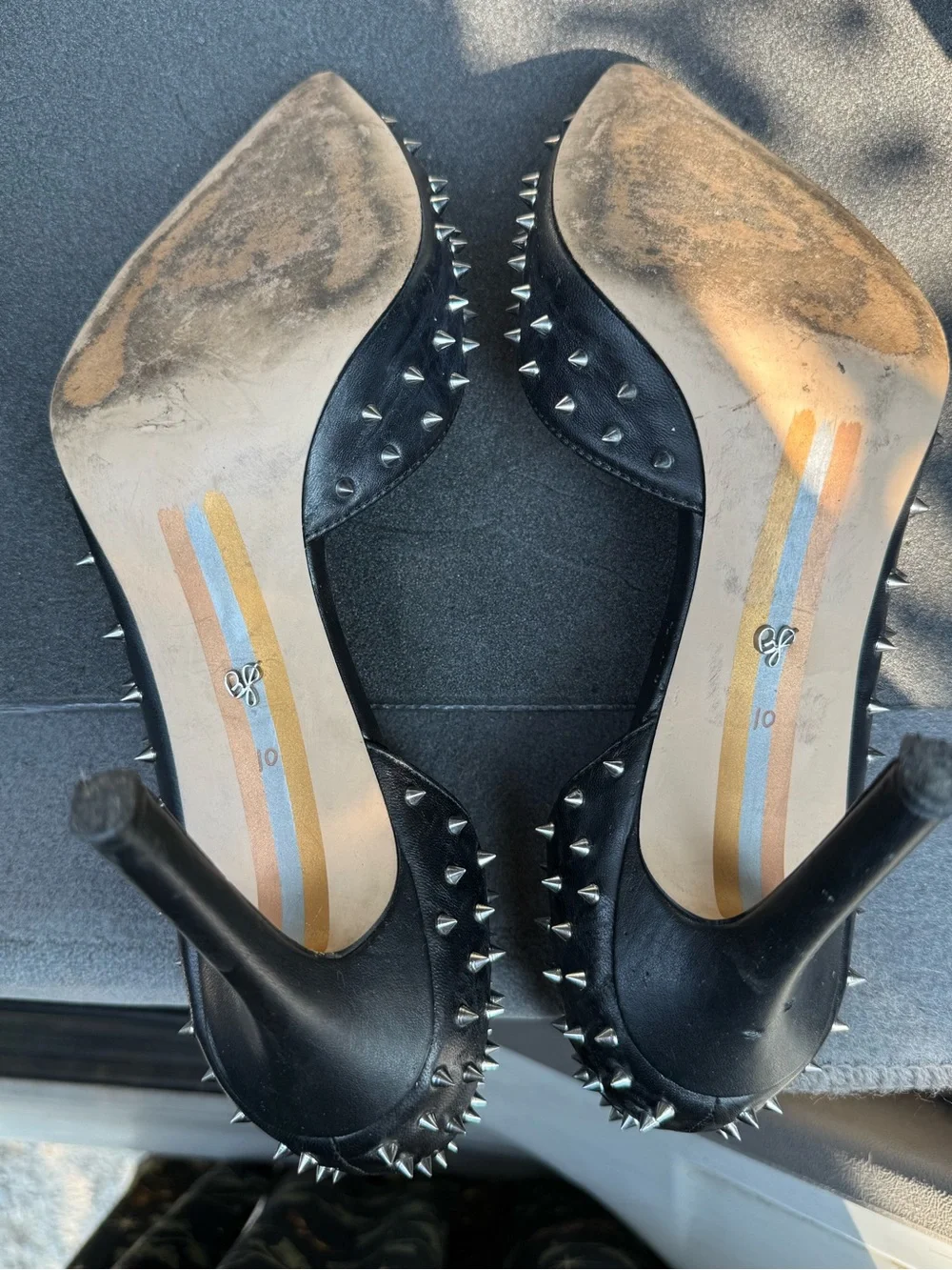 $149 Sam Edelman Haddlee d’orsay stud heel shoes 10 punk pump leather black